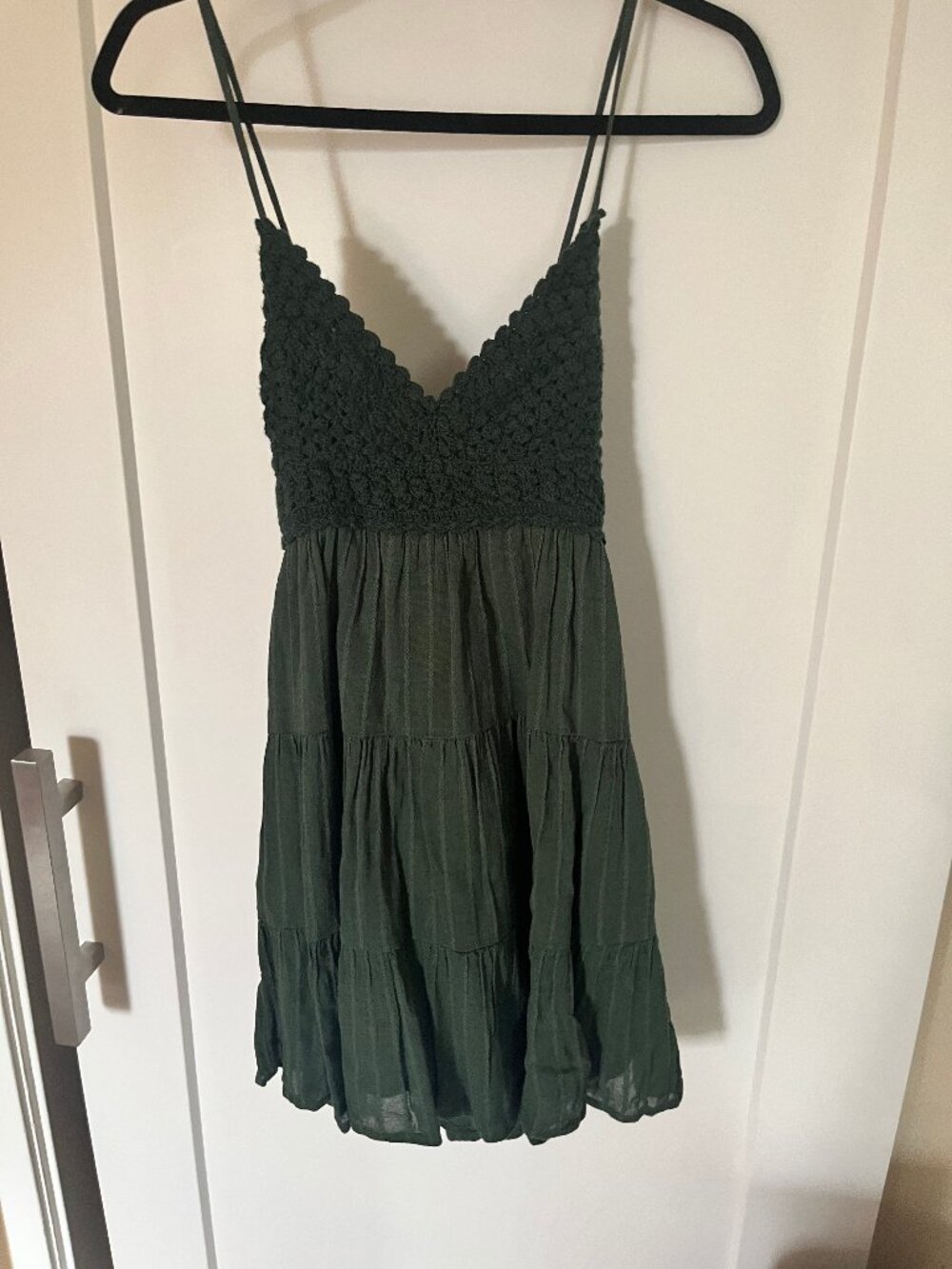 Aerie Green Crochet Sundress M Tiered Midi Dress